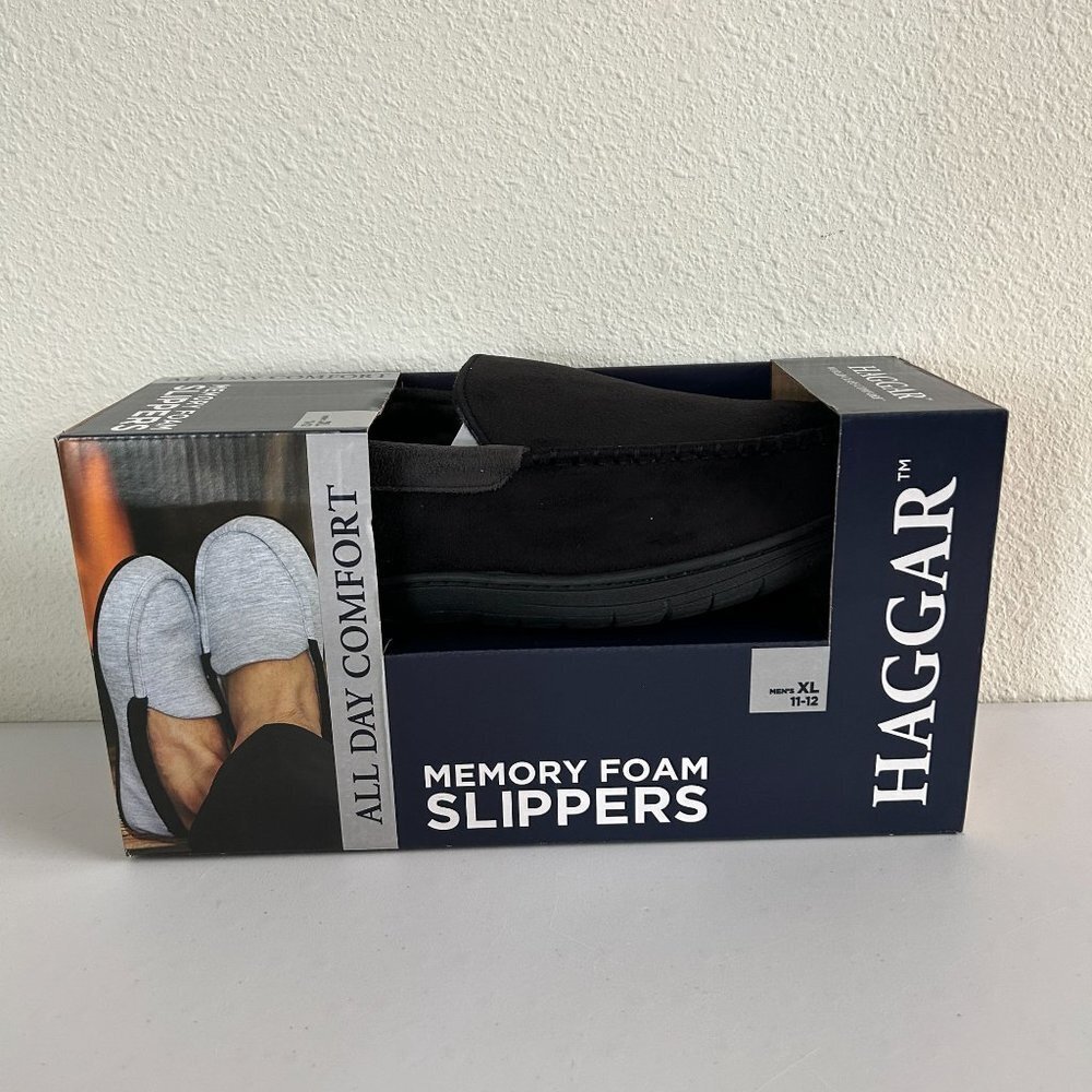 Haggar Venetian Slippers Mens Size XL 11-12 Black Memory Foam Suede Fleece NIB